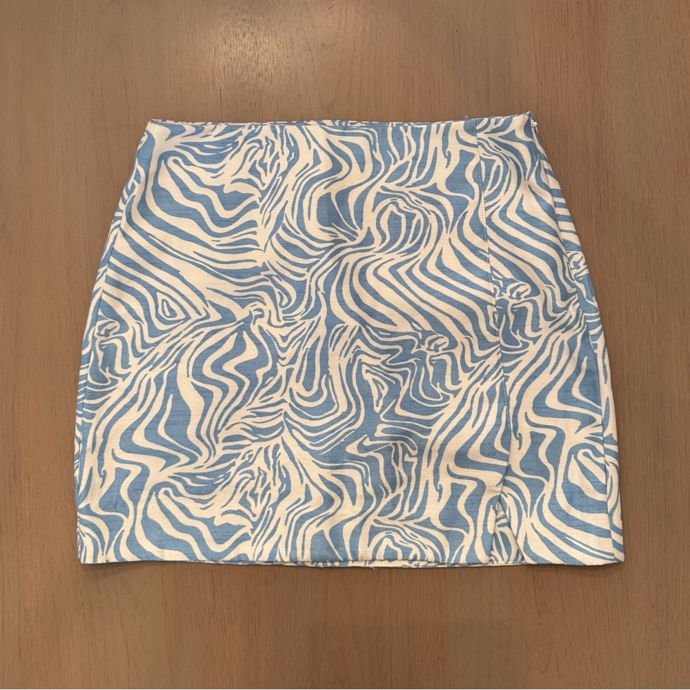 River Island Blue and White Patterned Mini Skirt